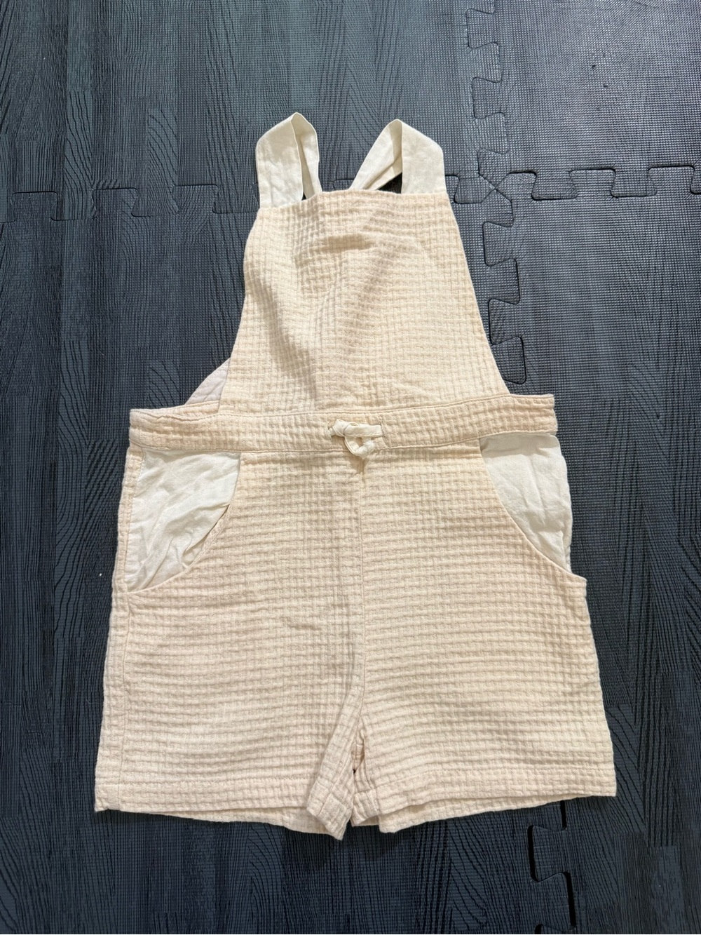 Popelin kids Cream Waffle-Knit Cotton Overalls Shorts